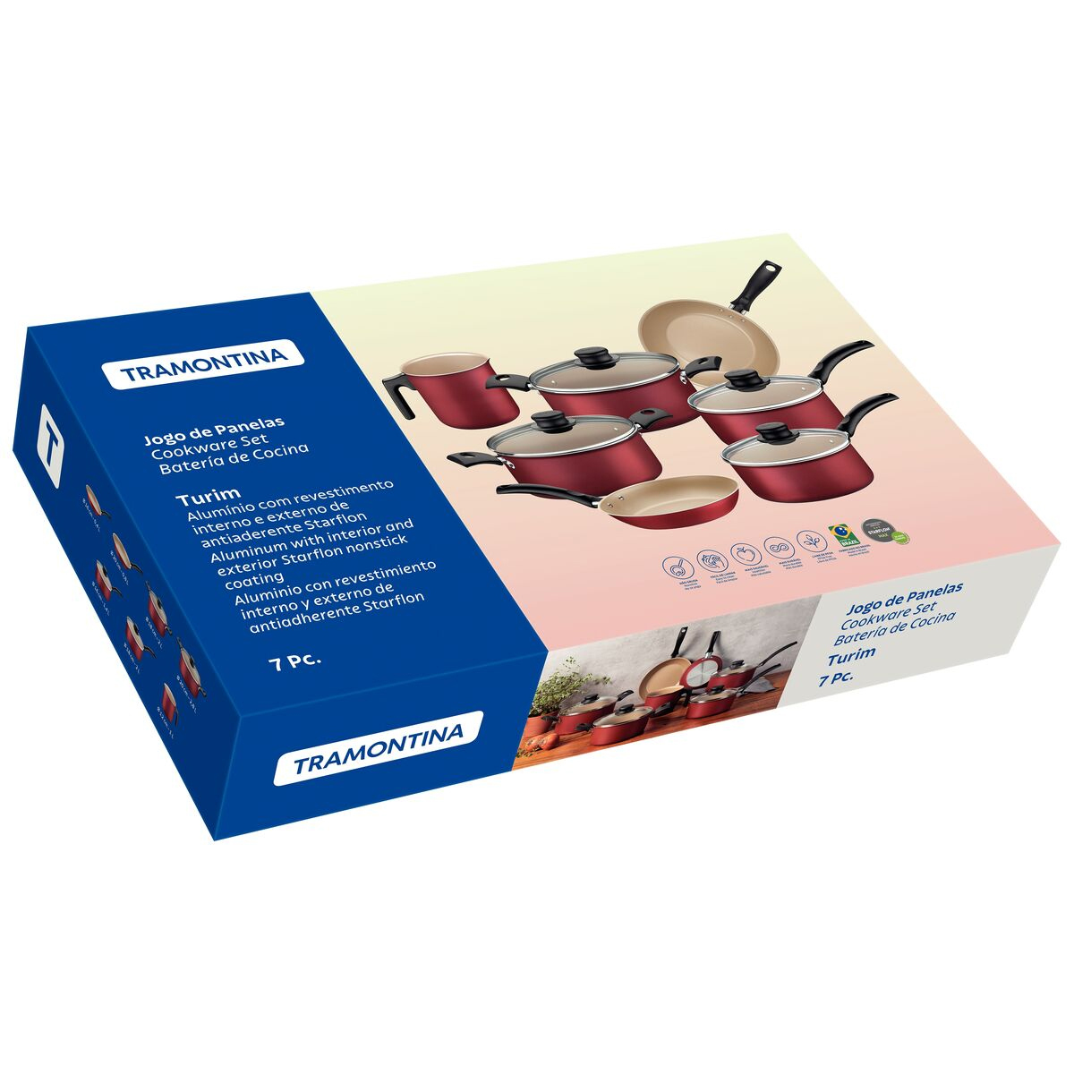 Jogo de Panelas Tramontina Turim em Alumínio Vermelho 7 Peças