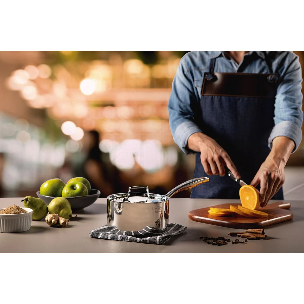 Panela Tramontina Grano em Aço Inox com Tampa 16 cm 1,7 L