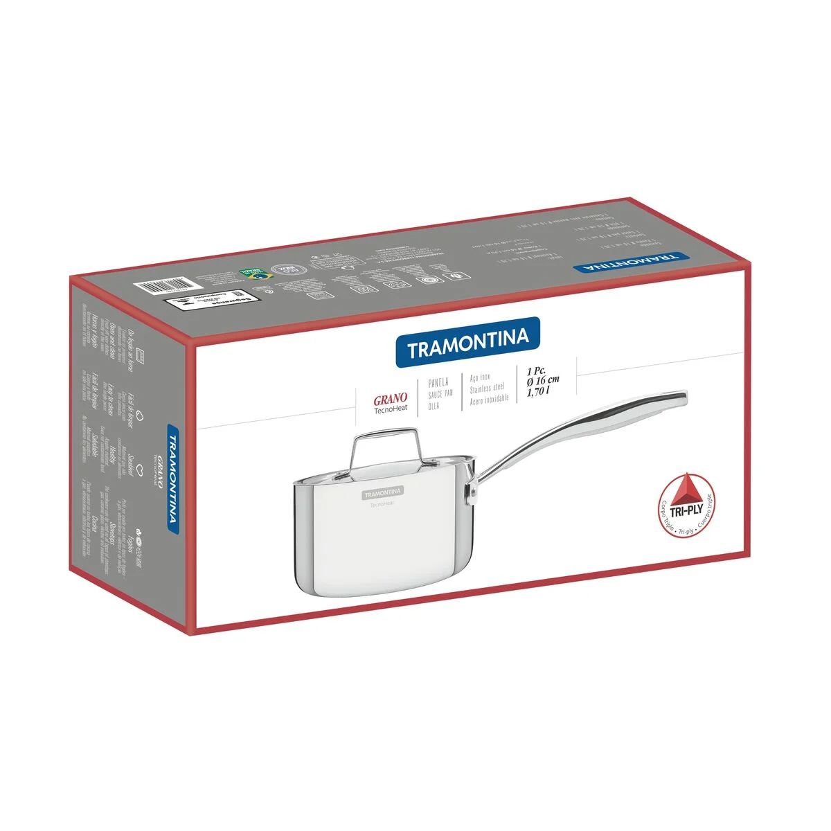 Panela Tramontina Grano em Aço Inox com Tampa 16 cm 1,7 L